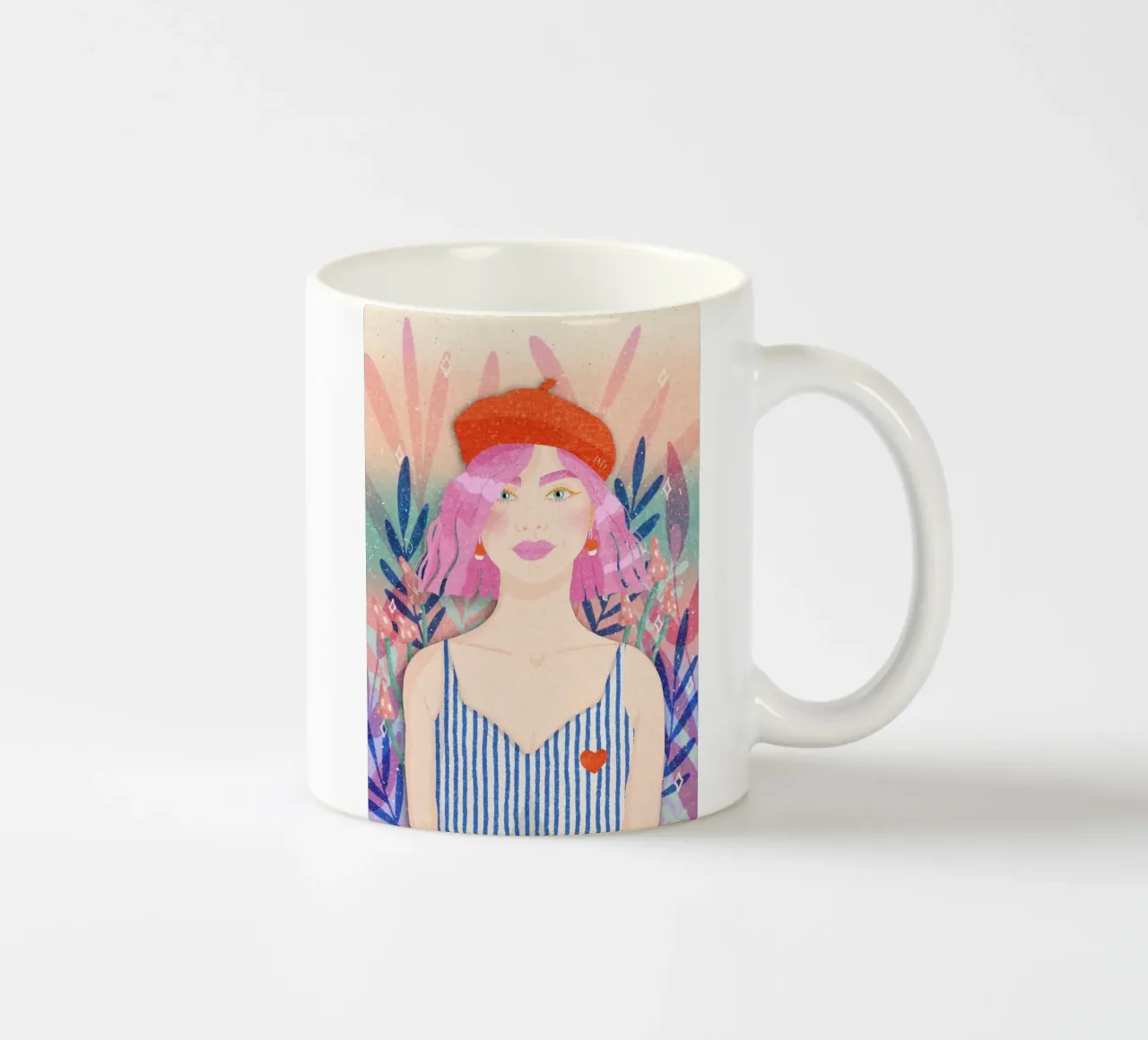 Portrait Pink Lady in Jungle ceramic mug by Patricia Vetta Design