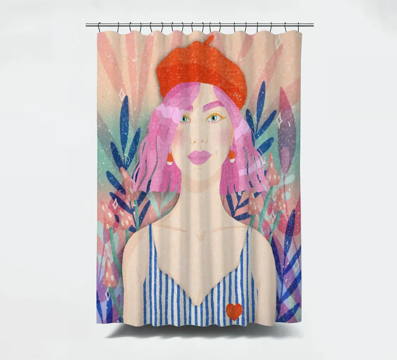 Portrait Pink Lady in Jungle shower curtain by Patricia Vetta Design