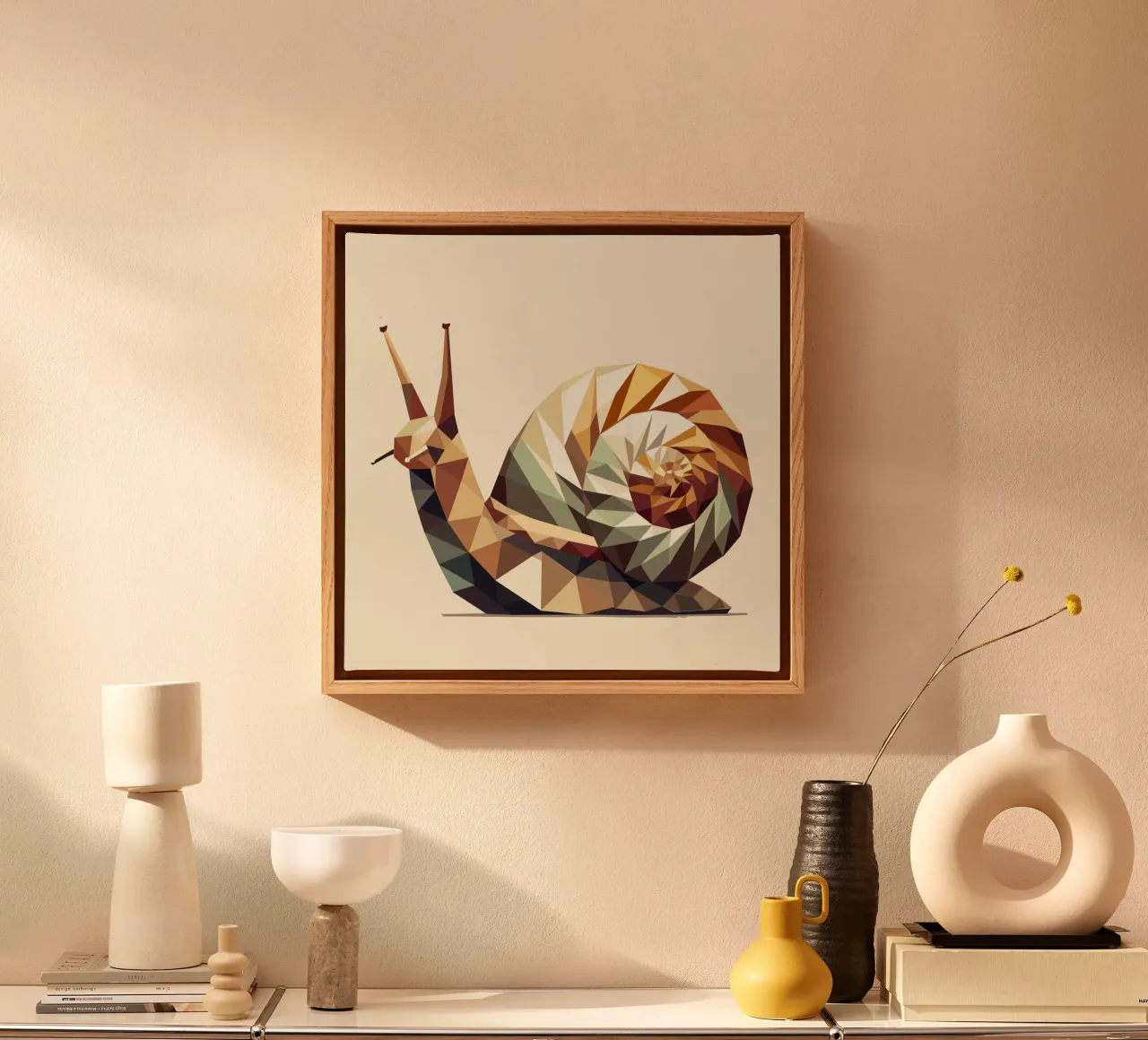 Geometrische slak - Gestileerd low-poly kunstwerk canvas met Baklijst van namosh