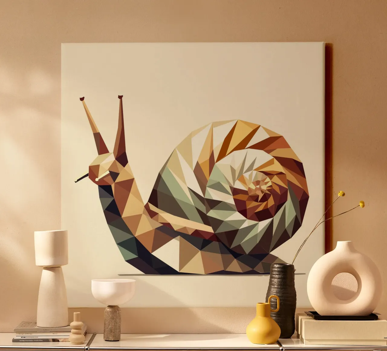 Geometrische slak - Gestileerd low-poly kunstwerk canvas met Baklijst van namosh