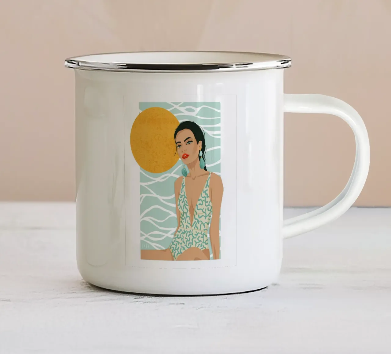 Whispers of the Sea | Porträt Woman in Swimsuit tazza in smalto da Patricia Vetta Design