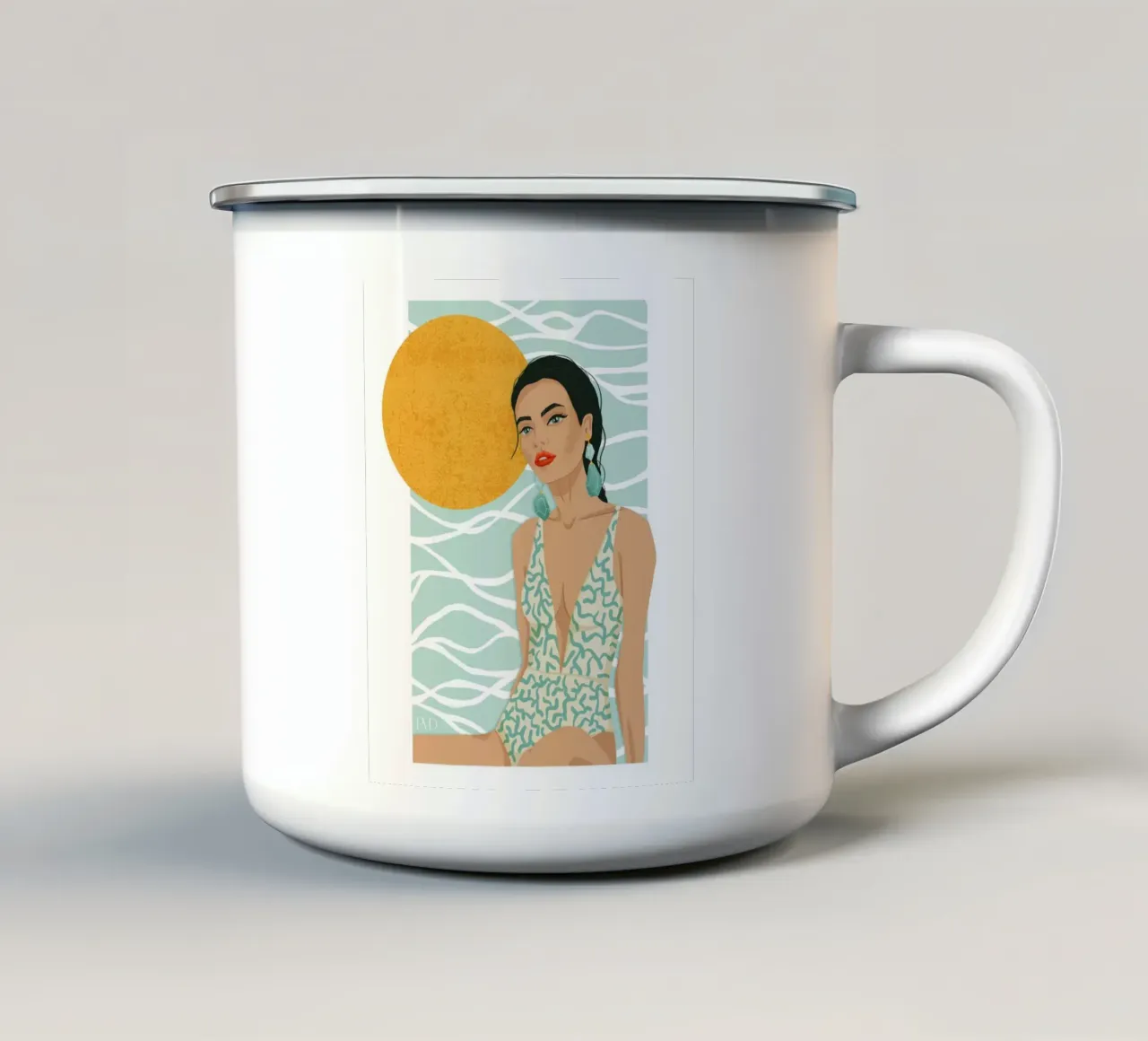 Whispers of the Sea | Porträt Woman in Swimsuit tazza in smalto da Patricia Vetta Design