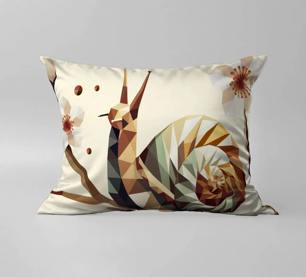 Geometric snail on a flowering branch - motif for spring decorative cushion by namosh
