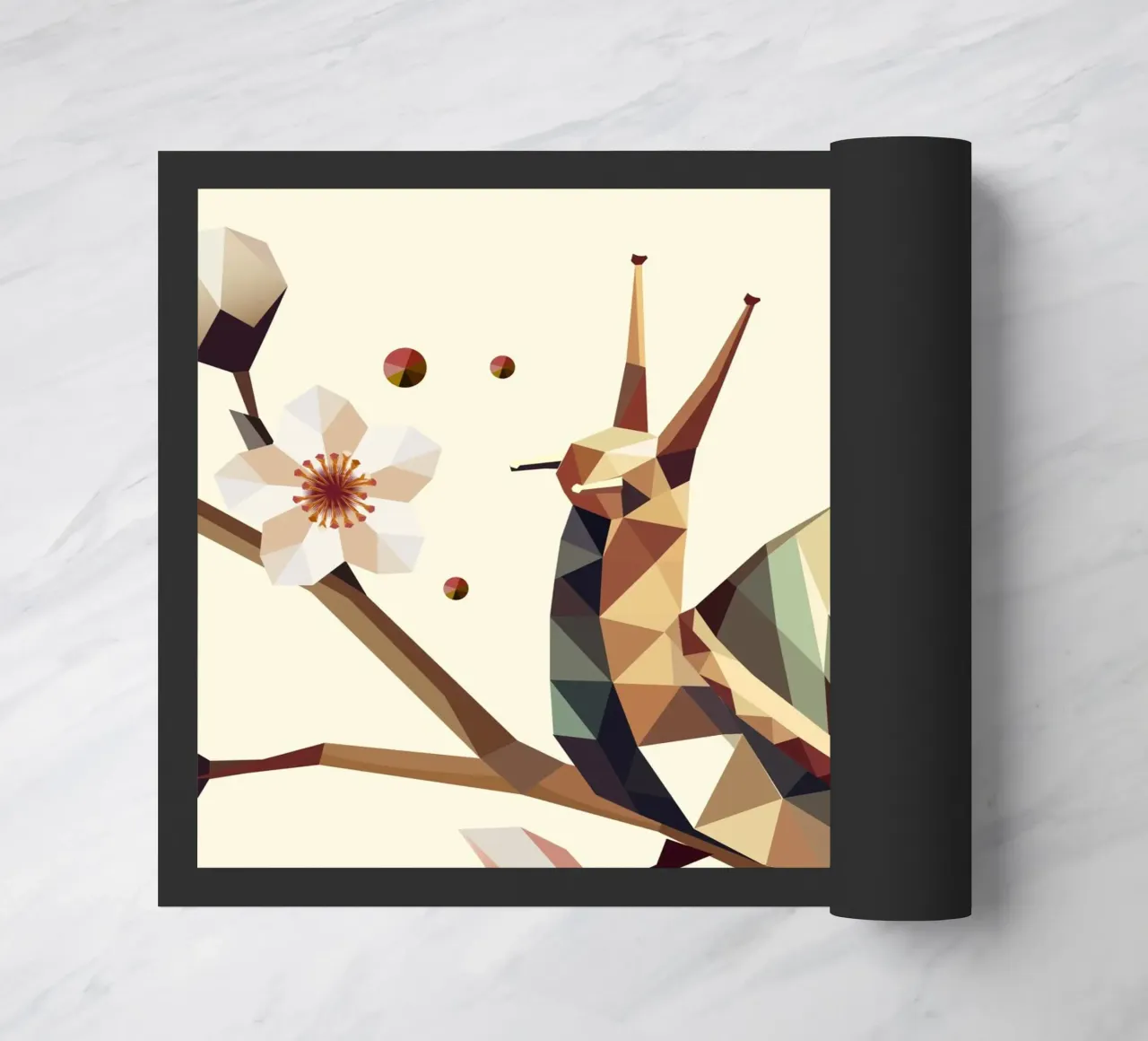 Geometric snail on a flowering branch - motif for spring doormat by namosh