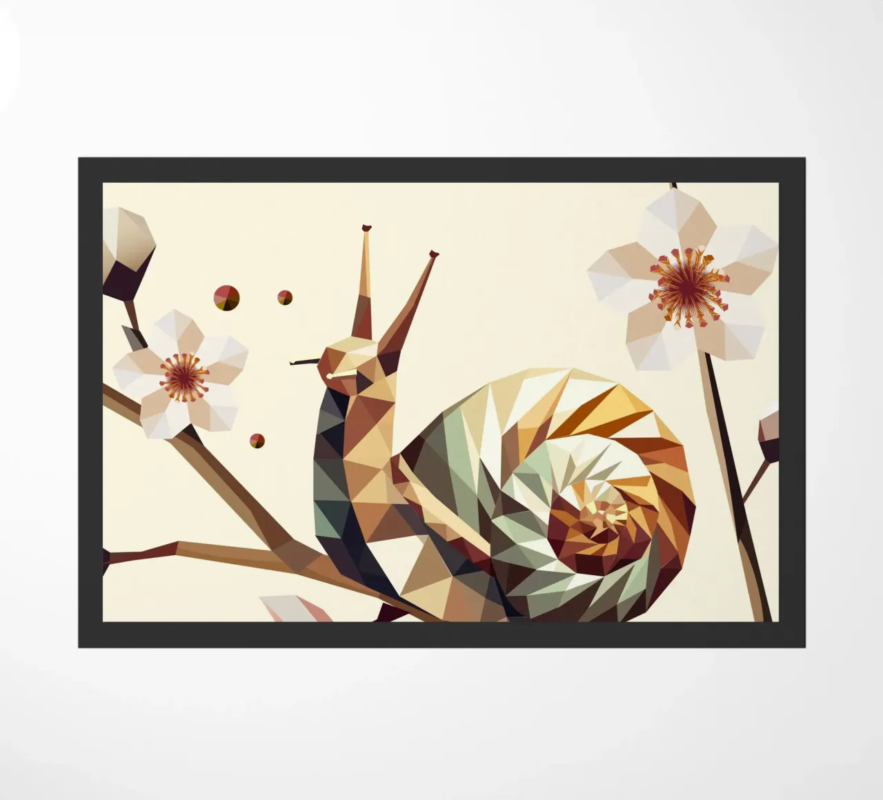 Geometric snail on a flowering branch - motif for spring doormat by namosh