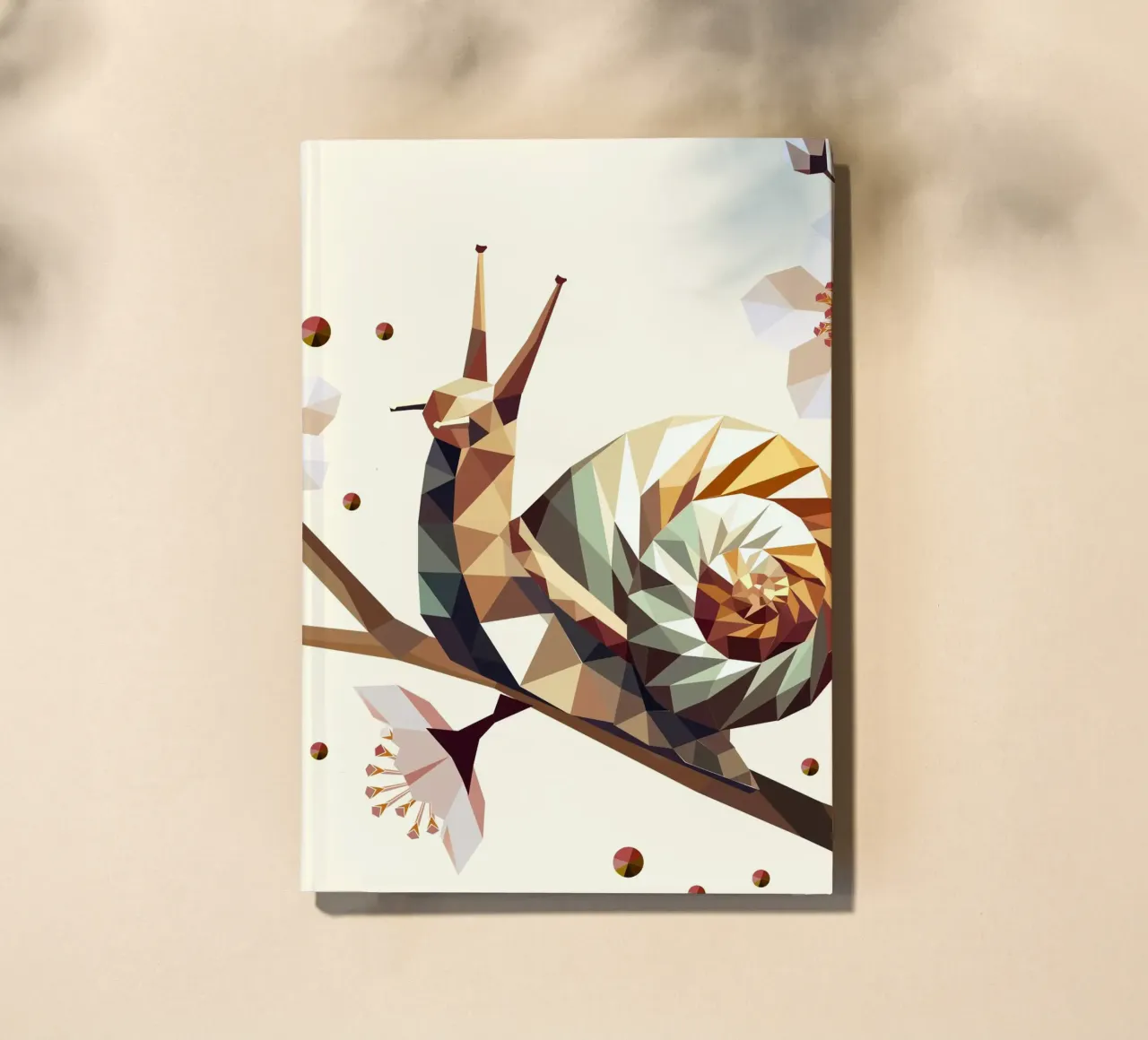 Geometric snail on a flowering branch - motif for spring notebook by namosh