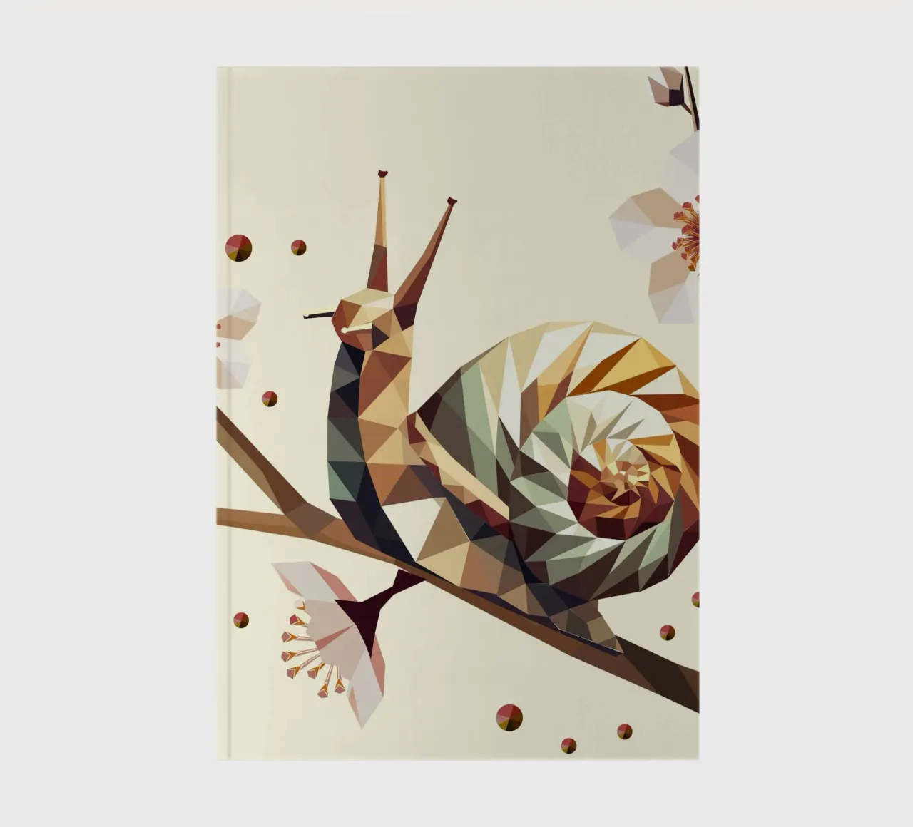 Geometric snail on a flowering branch - motif for spring notebook by namosh