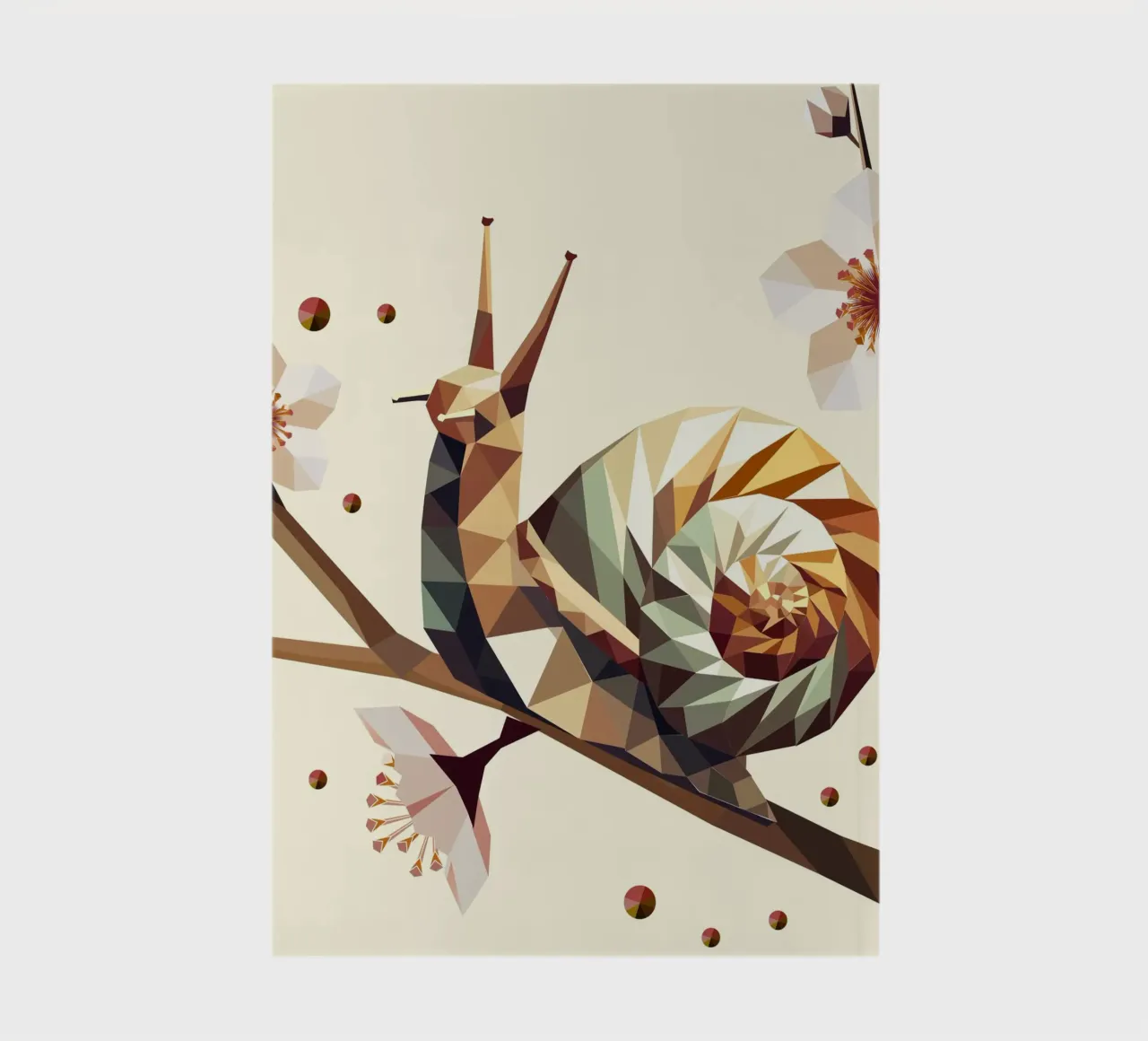 Geometric snail on a flowering branch - motif for spring notebook by namosh