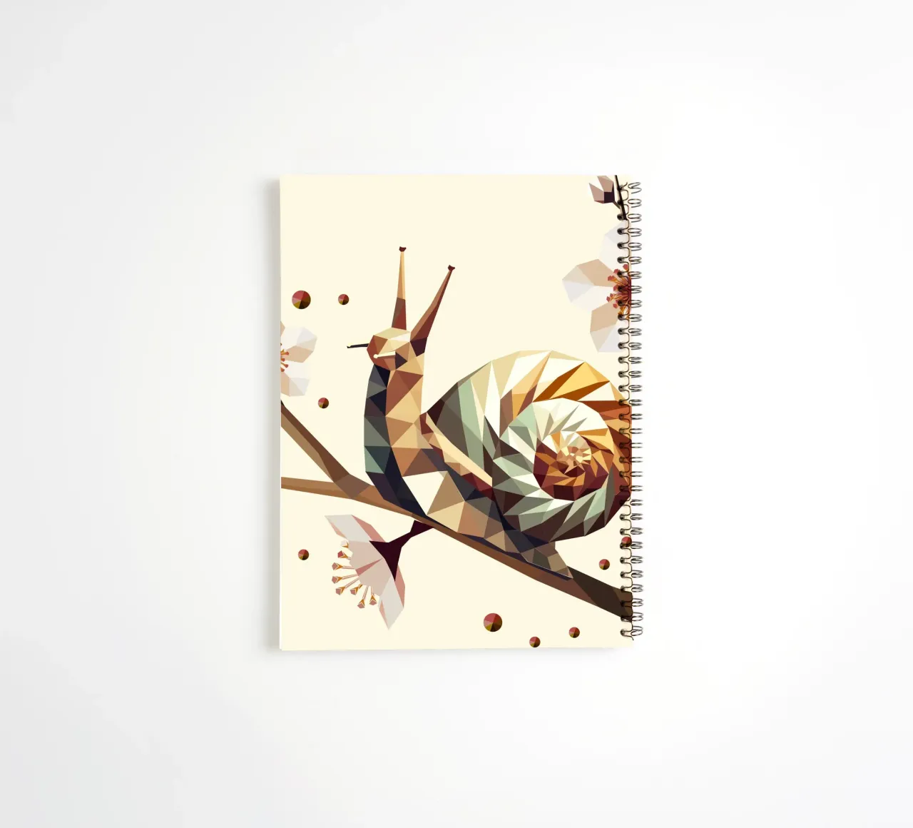Geometric snail on a flowering branch - motif for spring spiral notebook by namosh