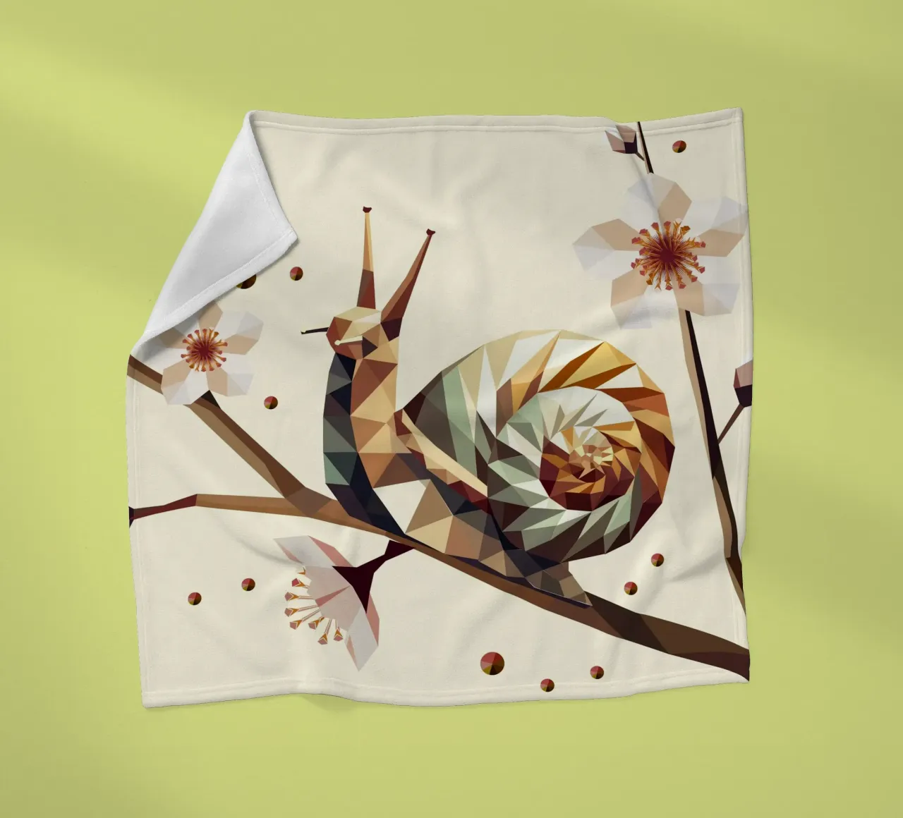 Escargot géométrique sur branche fleurie - motif printemps plaid polaire de namosh