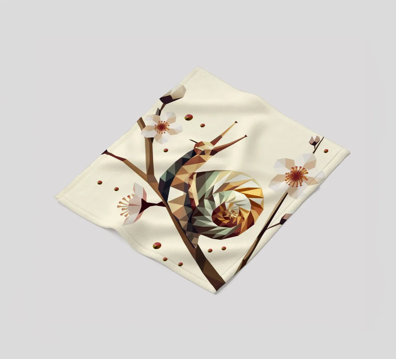 Escargot géométrique sur branche fleurie - motif printemps plaid polaire de namosh