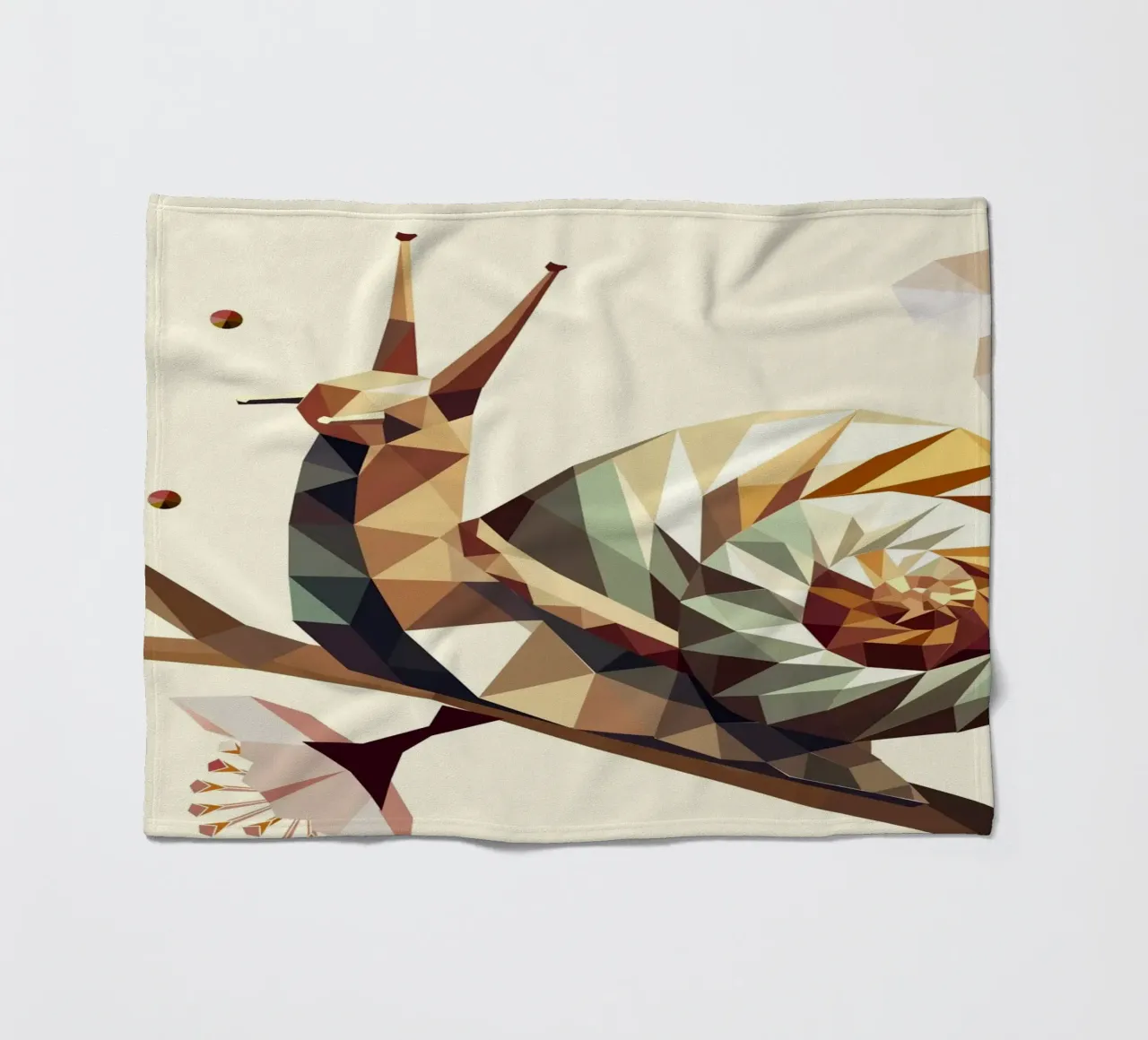 Escargot géométrique sur branche fleurie - motif printemps plaid polaire de namosh