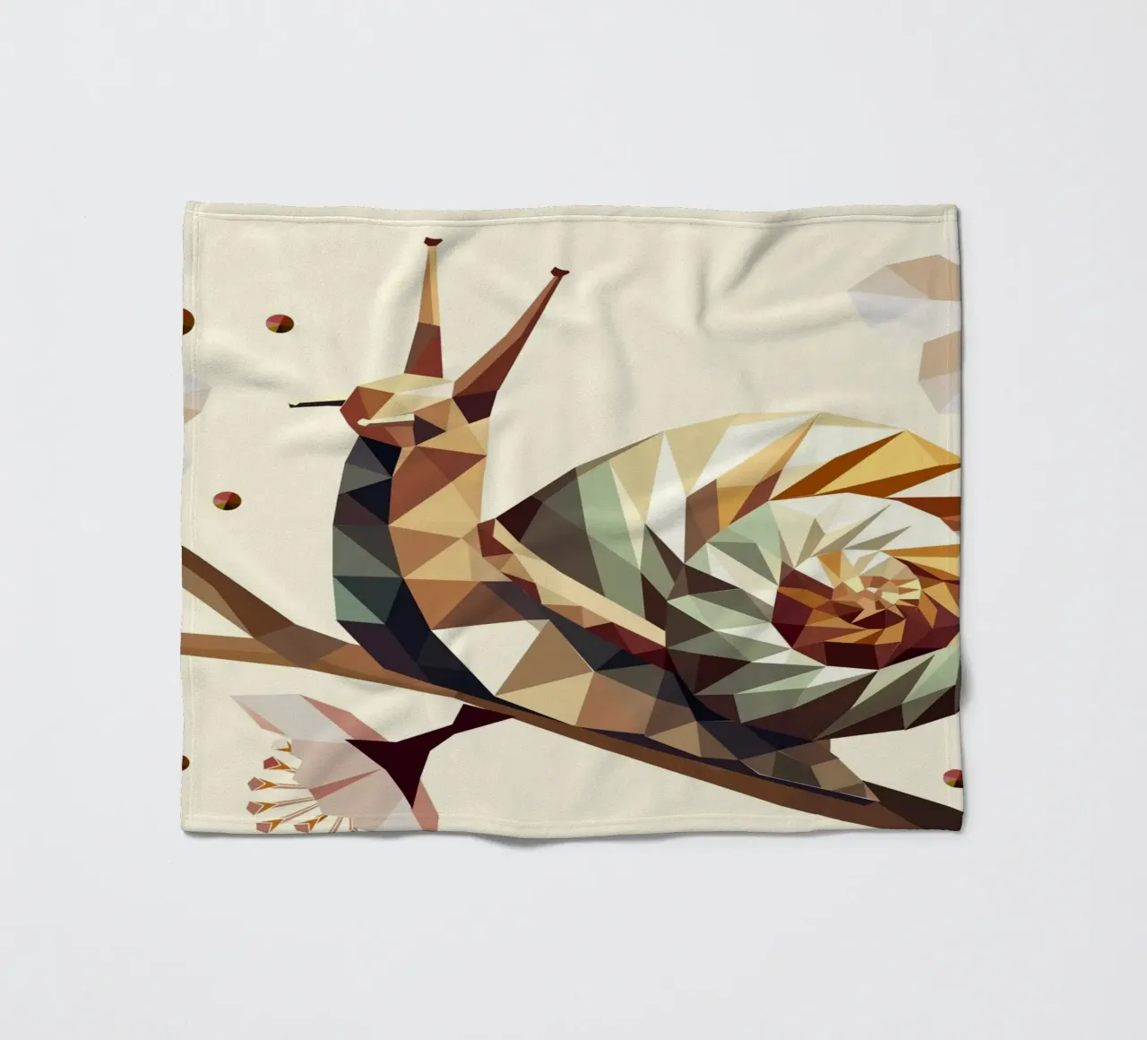 Escargot géométrique sur branche fleurie - motif printemps plaid polaire de namosh