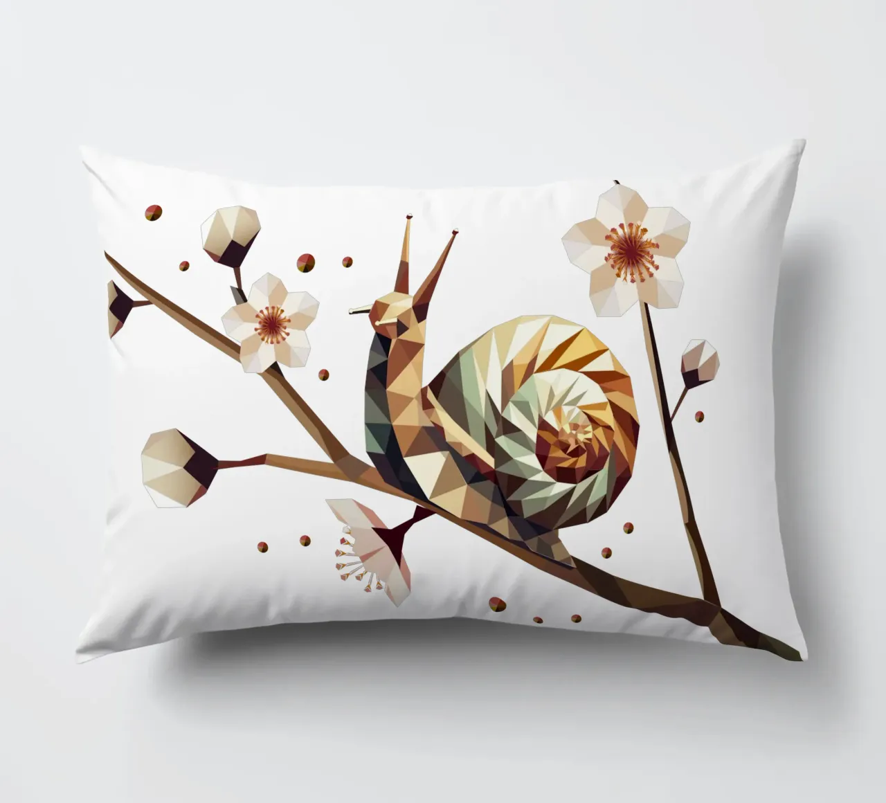 Snail on a flowering branch - spring meets low-poly decorative cushion by namosh