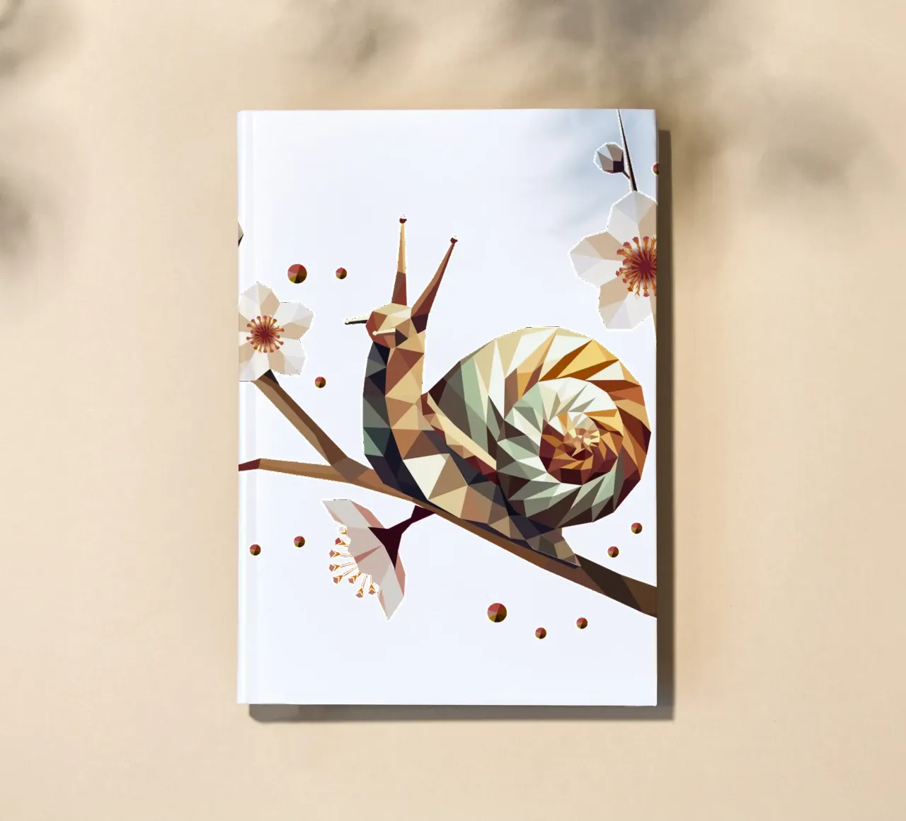 Snail on a flowering branch - spring meets low-poly notebook by namosh