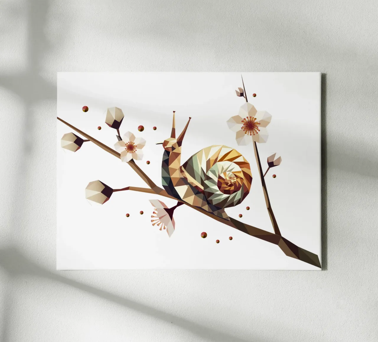 Snail on a flowering branch - spring meets low-poly canvas by namosh