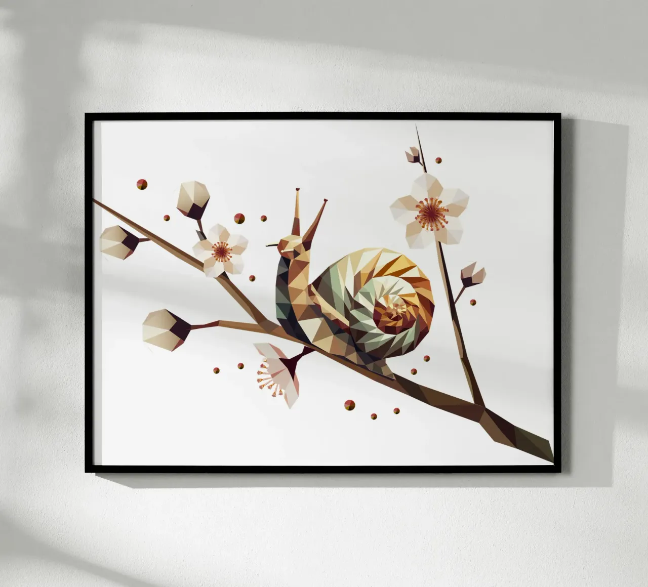 Snail on a flowering branch - spring meets low-poly hahnemühle by namosh