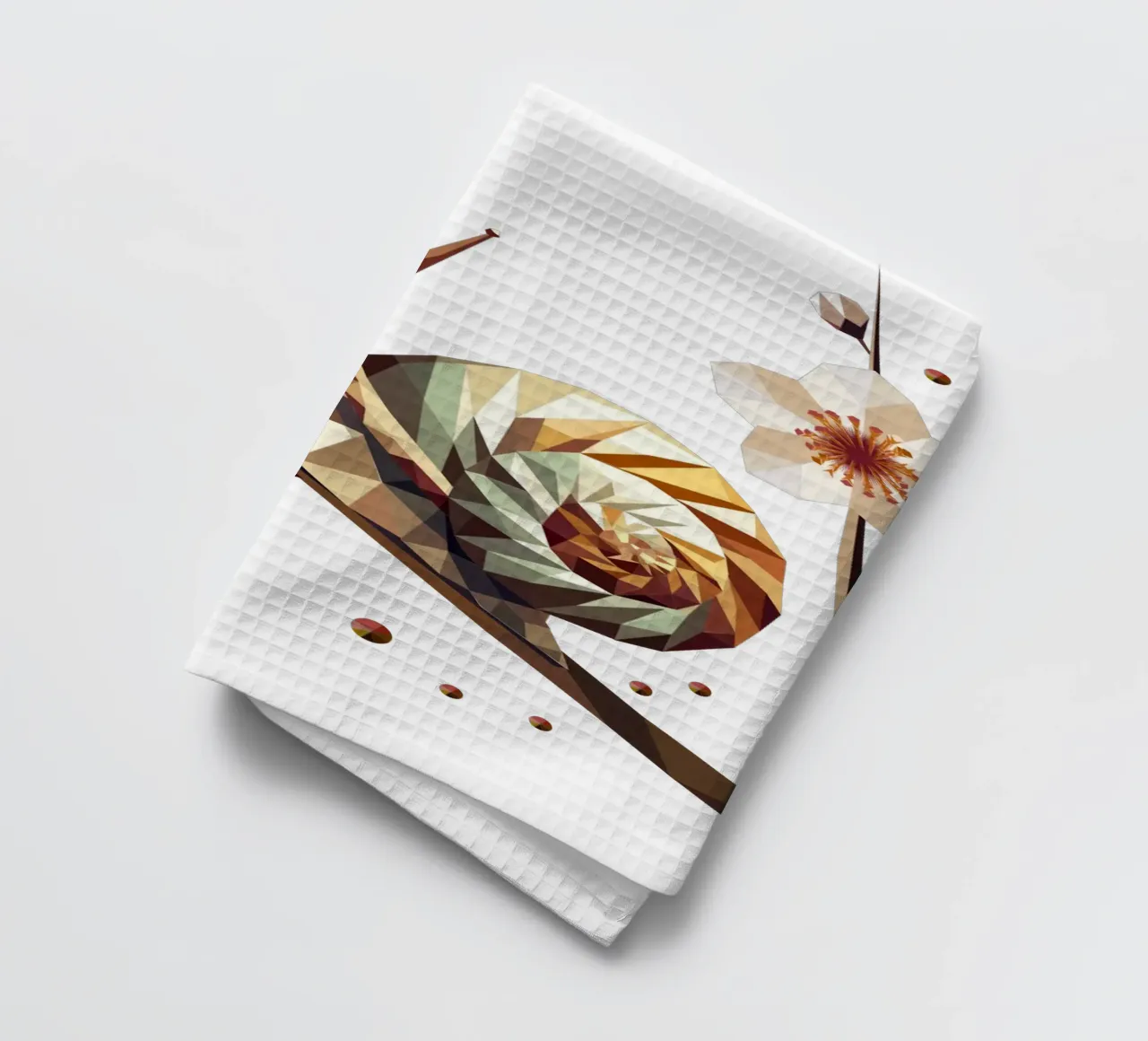 Snail on a flowering branch - spring meets low-poly tea towel by namosh