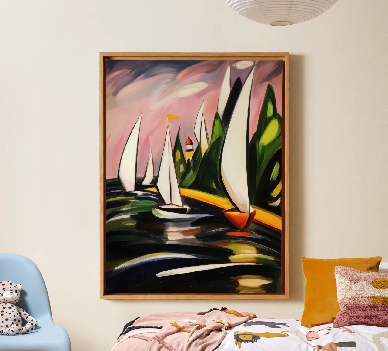 Sailing Regatta on the Lake | Expressionist Painting canvas with Floater frame by Autofocus