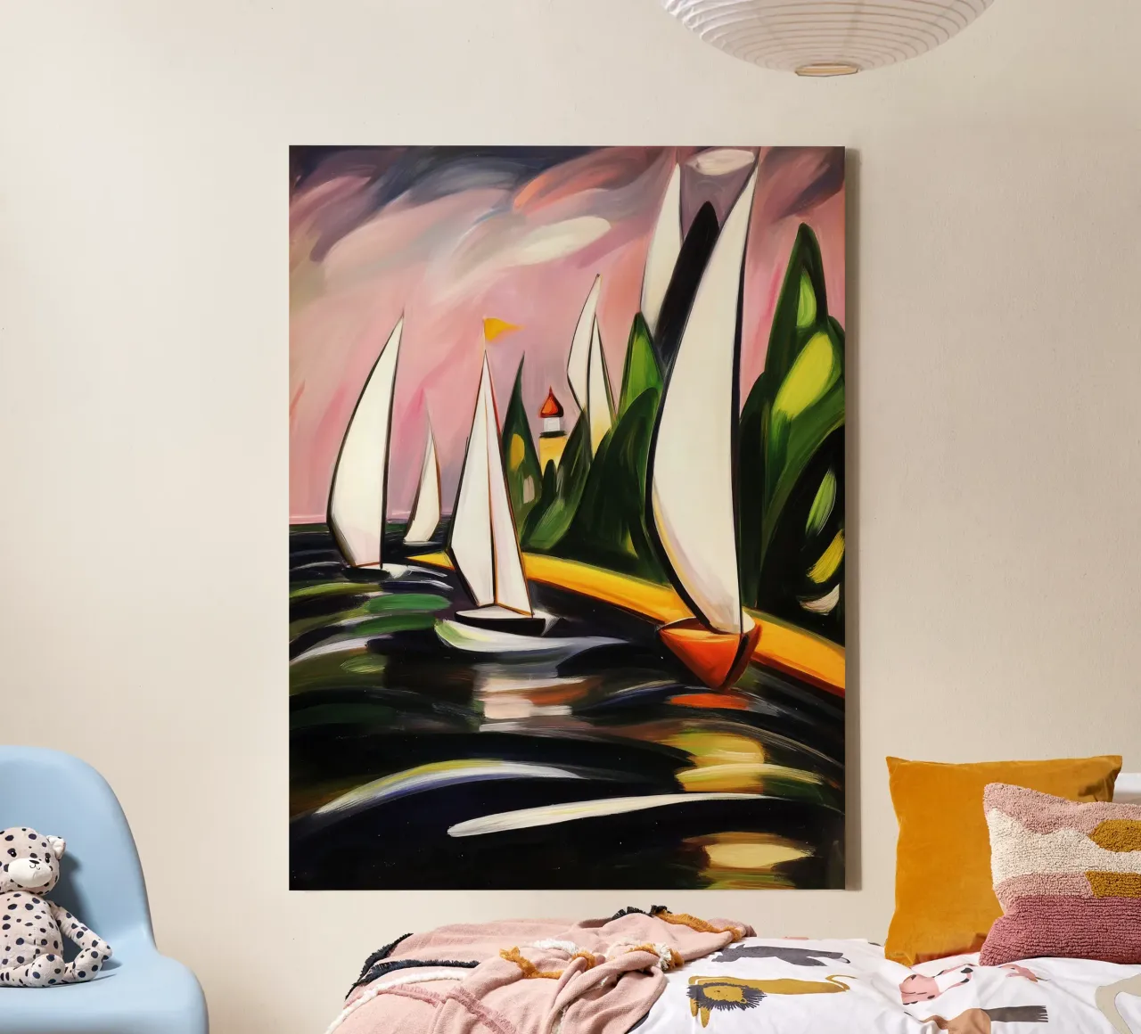 Sailing Regatta on the Lake | Expressionist Painting canvas with Floater frame by Autofocus