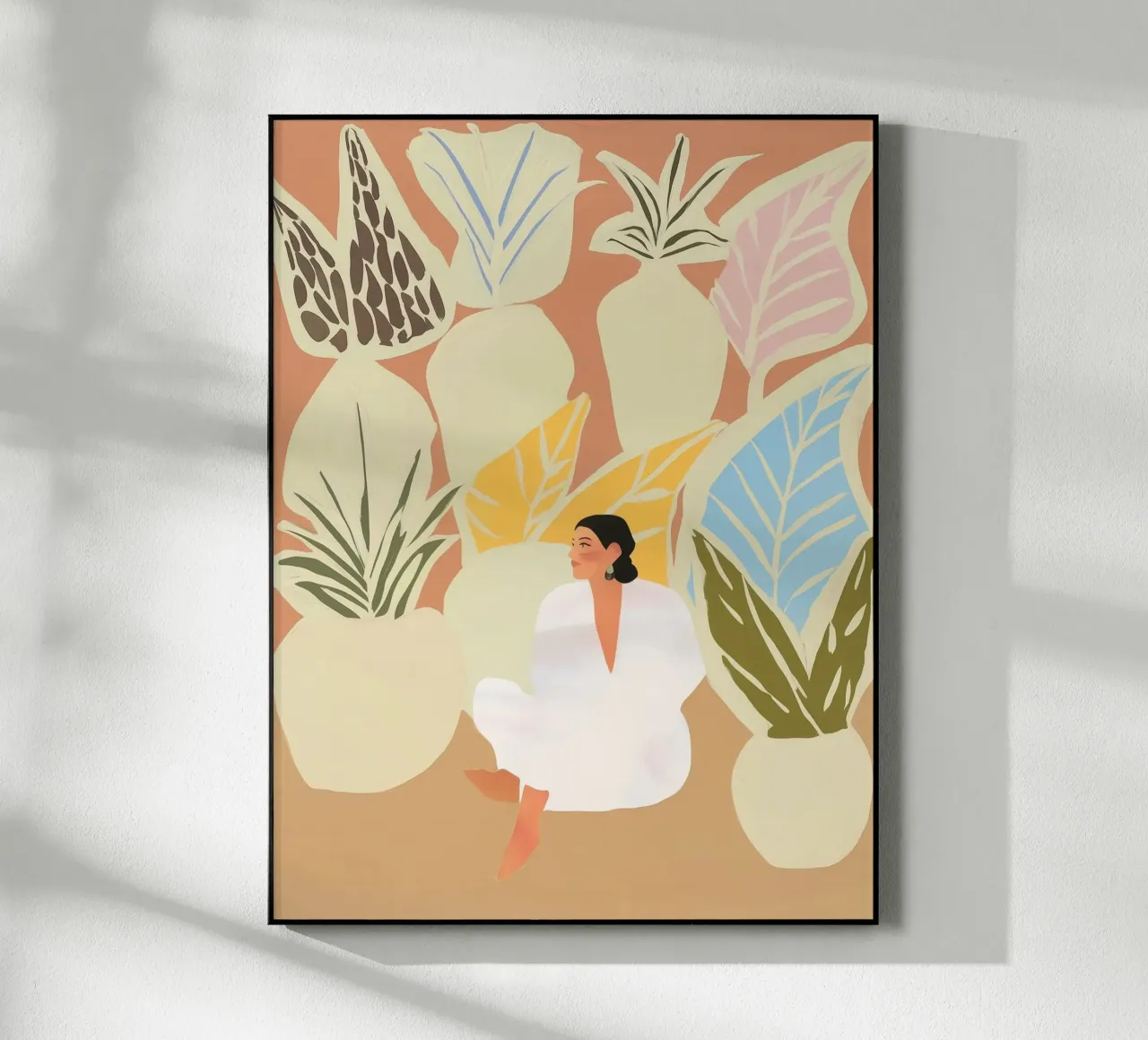 Woman in Pastel Garden | Naive Wellness Boho Painting acrylic glass by Autofocus
