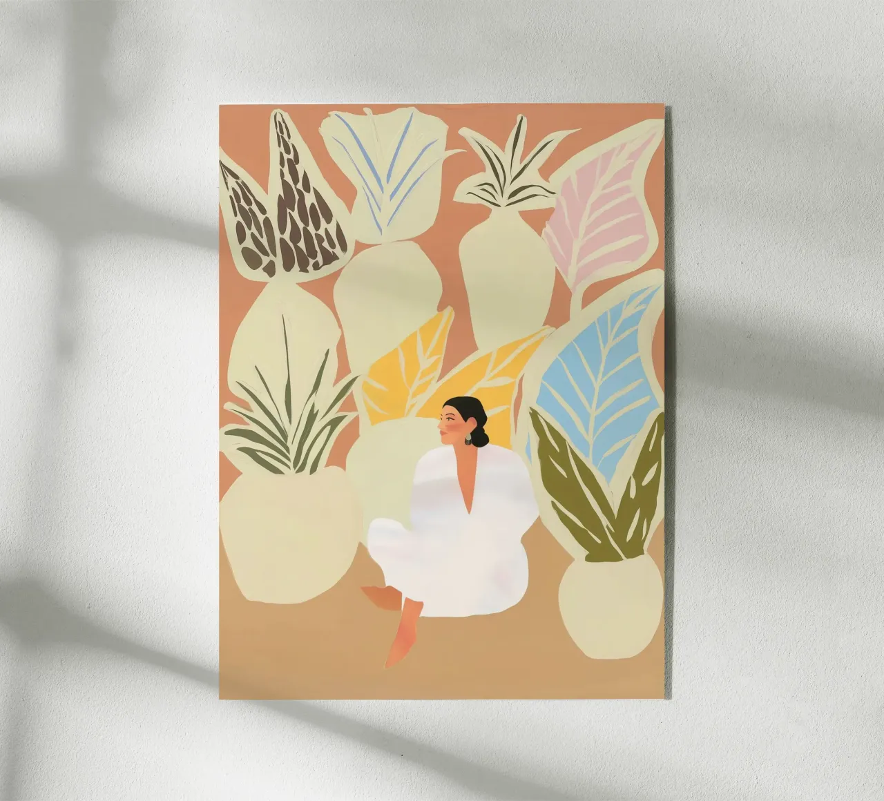 Woman in Pastel Garden | Naive Wellness Boho Painting acrylic glass by Autofocus