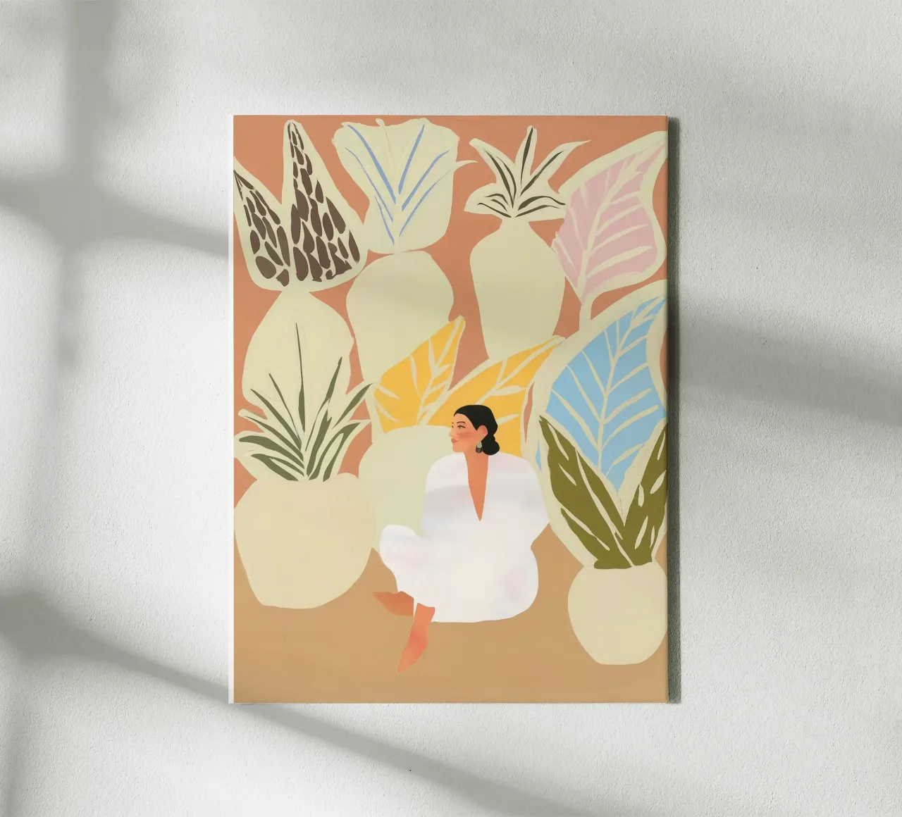 Donna in giardino a pastello | Pittura naïf benessere Boho tela con Cornice a cassetta da Autofocus