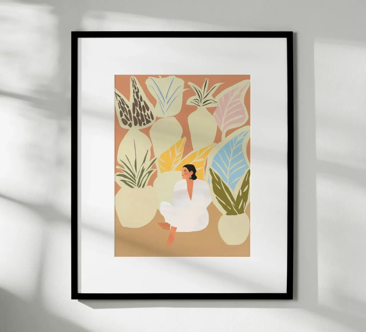 Donna in giardino a pastello | Pittura naïf benessere Boho carta hahnemühle da Autofocus