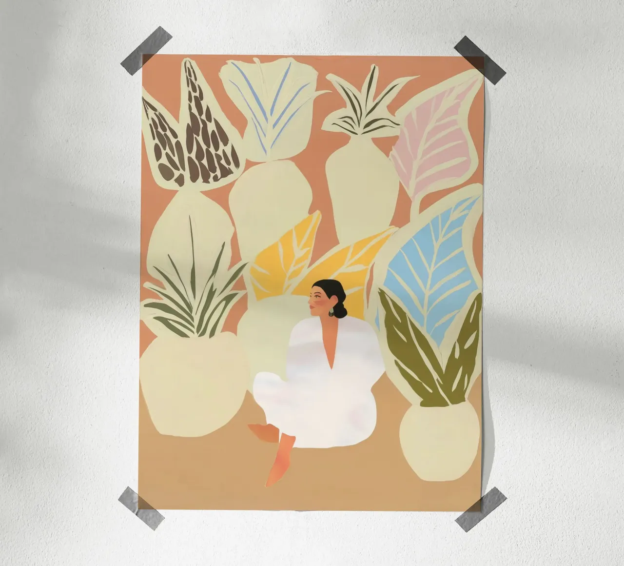 Donna in giardino a pastello | Pittura naïf benessere Boho carta hahnemühle da Autofocus