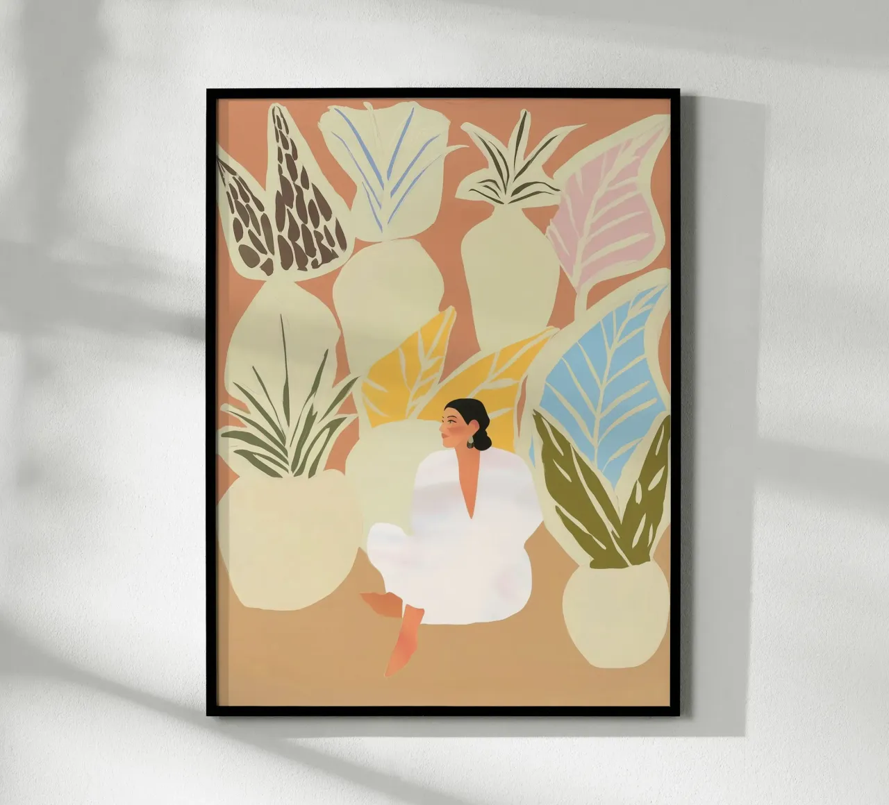 Donna in giardino a pastello | Pittura naïf benessere Boho carta hahnemühle da Autofocus