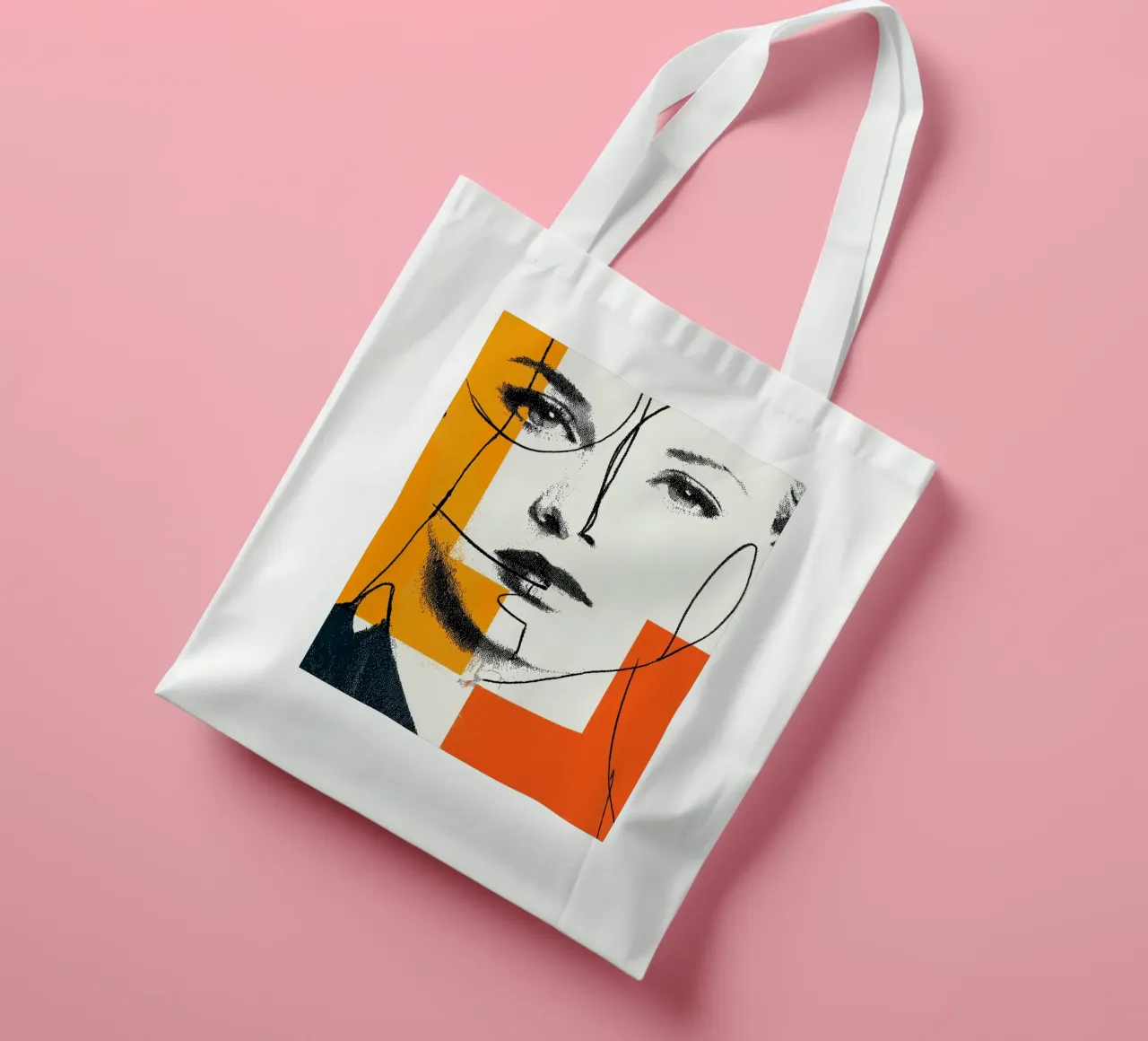 Ritratto grafico moderno di una donna con aree di colore solare borsa in juta da Autofocus