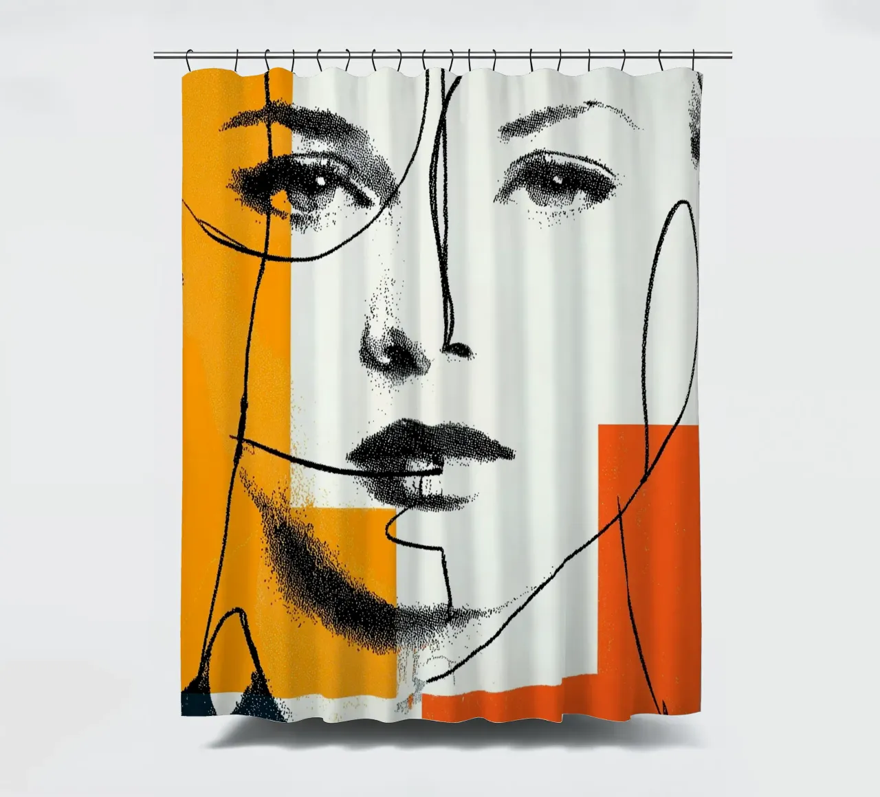 Ritratto grafico moderno di una donna con aree di colore solare tenda da doccia da Autofocus