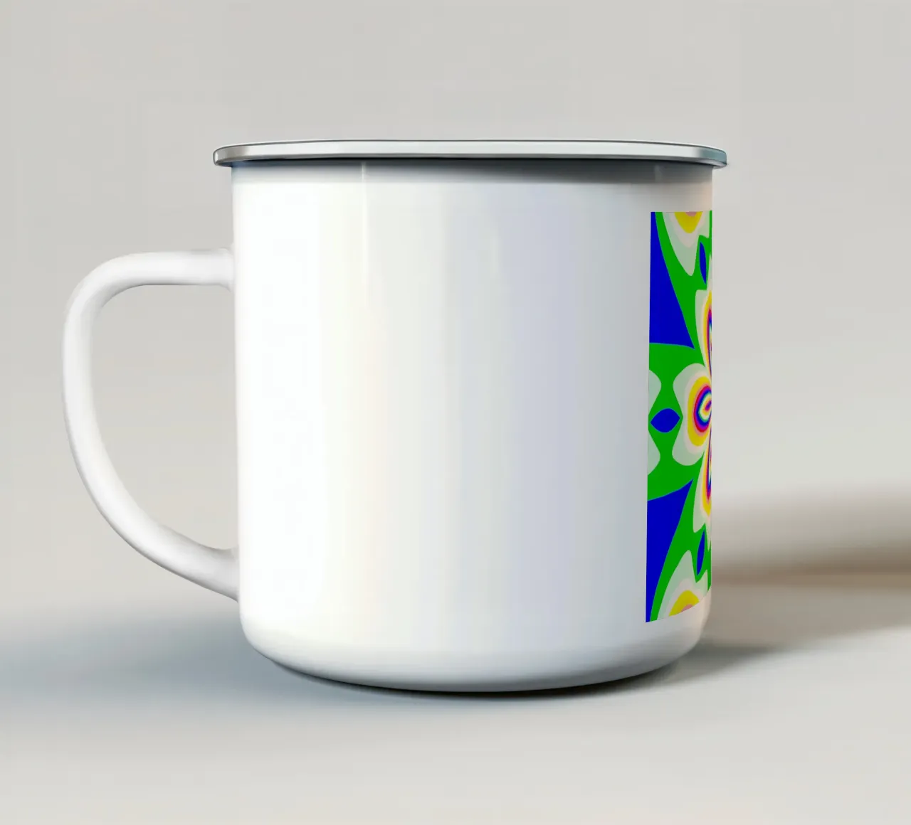 Caleidoscopio dai colori vivaci verde-blu-giallo-rosso-bianco tazza in smalto da Gürsel Yesil Digital Art