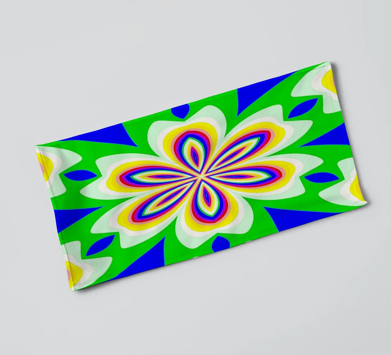 Kaléidoscope aux couleurs vives vert-bleu-jaune-rouge-blanc serviette de bain de Gürsel Yesil Digital Art