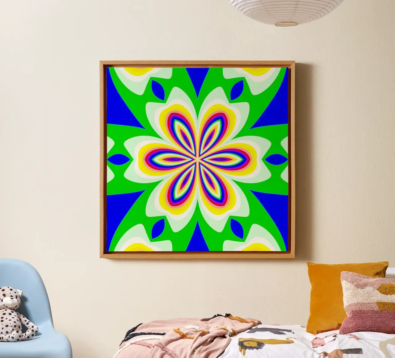 Kaleidoscope in bright colours green-blue-yellow-red-white canvas by Gürsel Yesil Digital Art