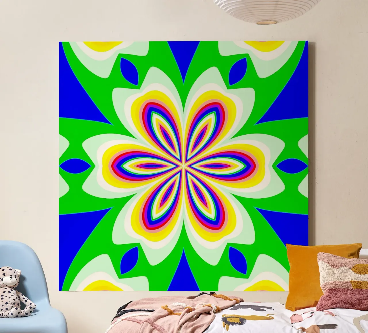 Kaleidoscope in bright colours green-blue-yellow-red-white canvas by Gürsel Yesil Digital Art