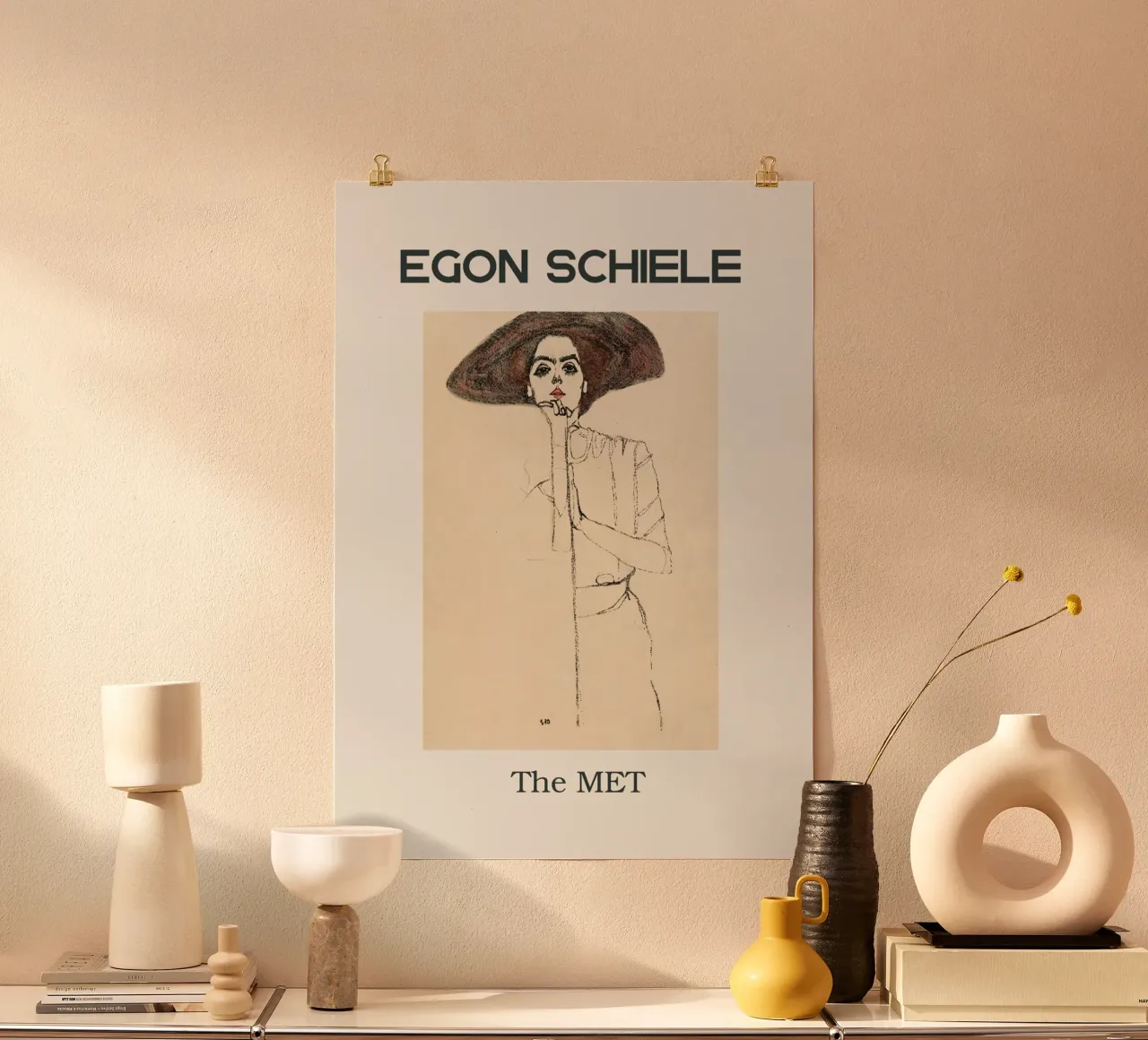 Ritratto di donna - Egon Schiele poster con telaio in legno da Second Canvas
