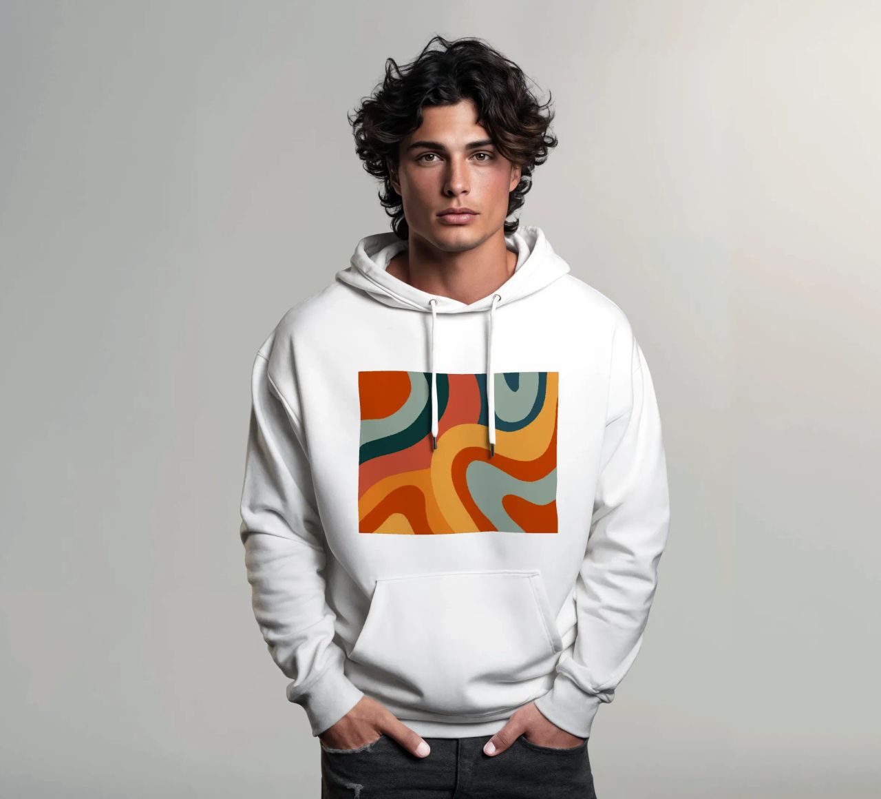 Linee ondulate retrò felpa con cappuccio da Wackapacka