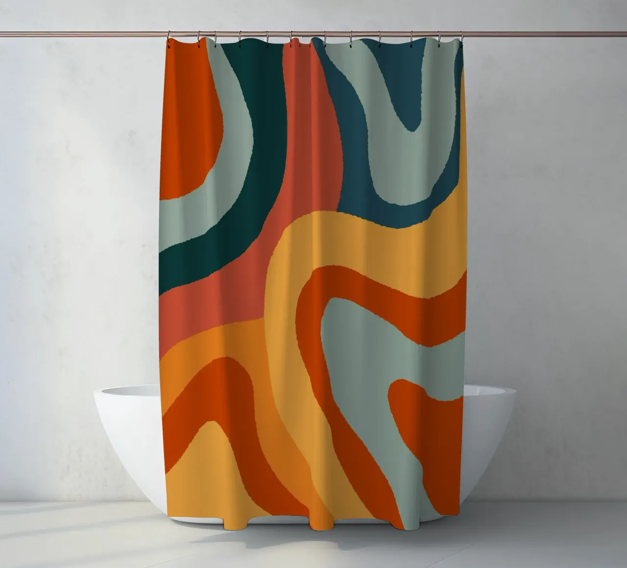 Linee ondulate retrò tenda da doccia da Wackapacka