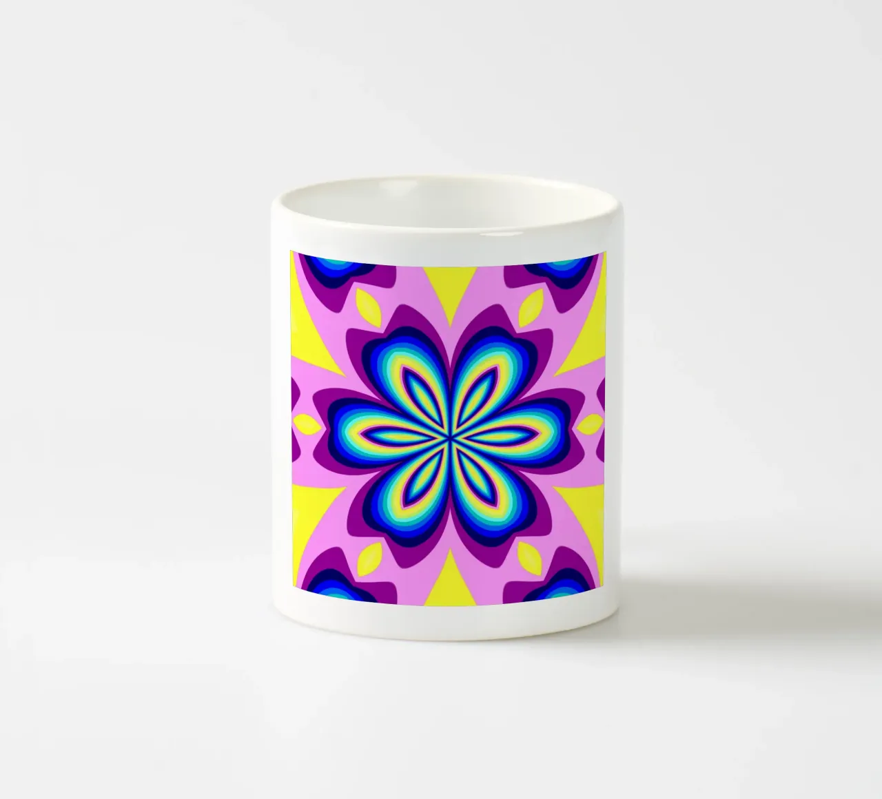 Caleidoscopio dai colori vivaci blu-rosa-giallo-viola-turchese tazza in ceramica da Gürsel Yesil Digital Art