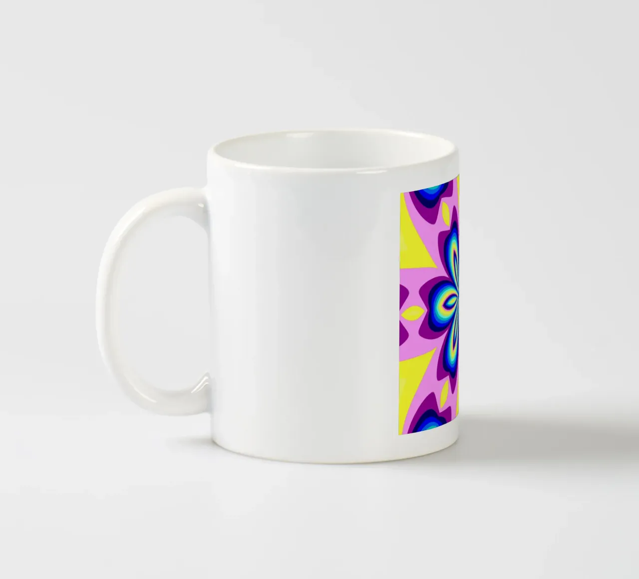 Caleidoscopio dai colori vivaci blu-rosa-giallo-viola-turchese tazza in ceramica da Gürsel Yesil Digital Art