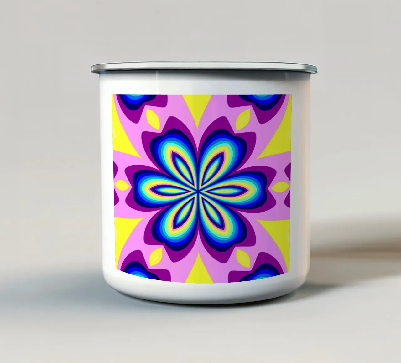 Caleidoscopio dai colori vivaci blu-rosa-giallo-viola-turchese tazza in smalto da Gürsel Yesil Digital Art