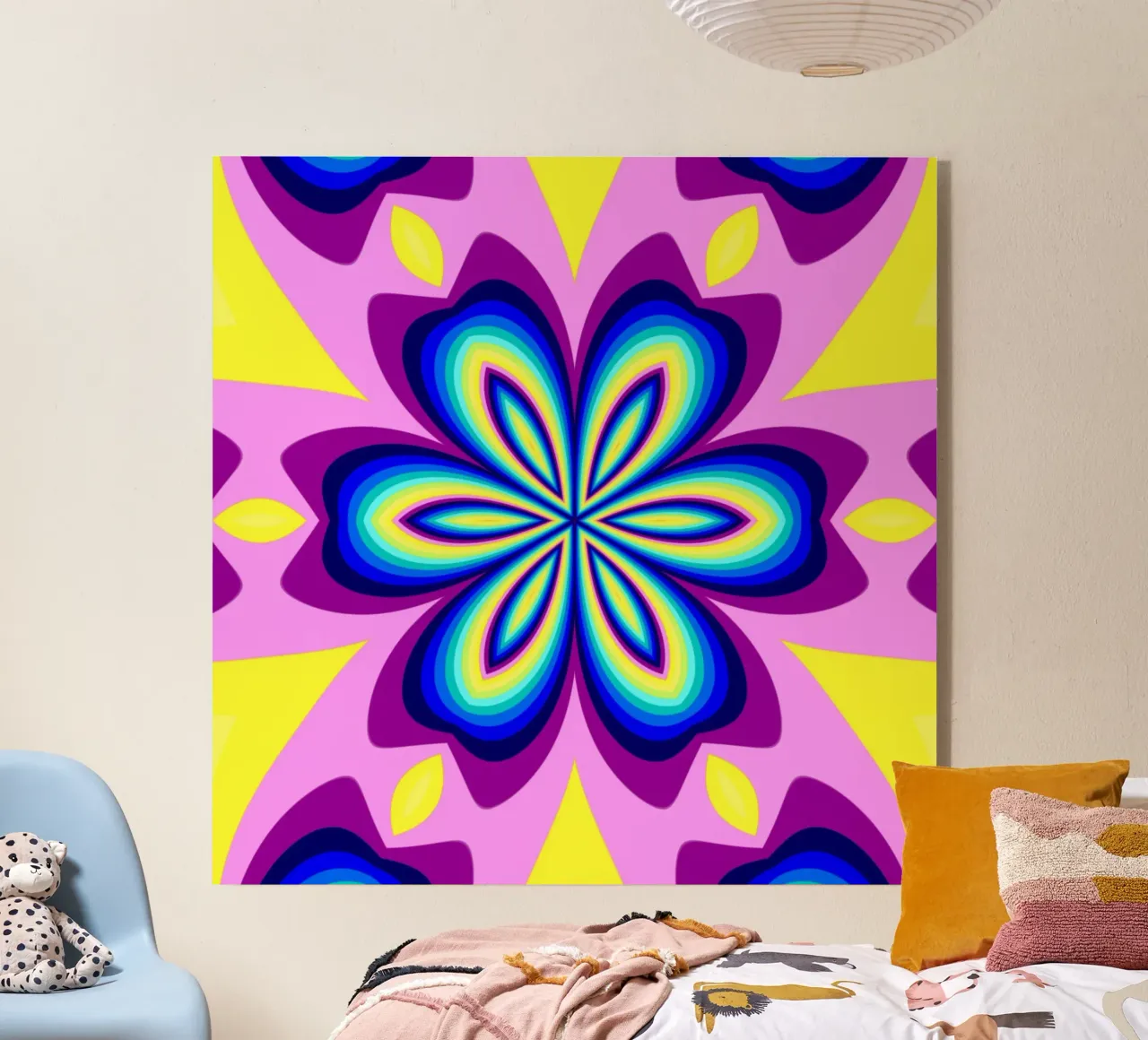 Caleidoscopio de colores vivos azul-rosa-amarillo-morado-turquesa metacrilato de Gürsel Yesil Digital Art