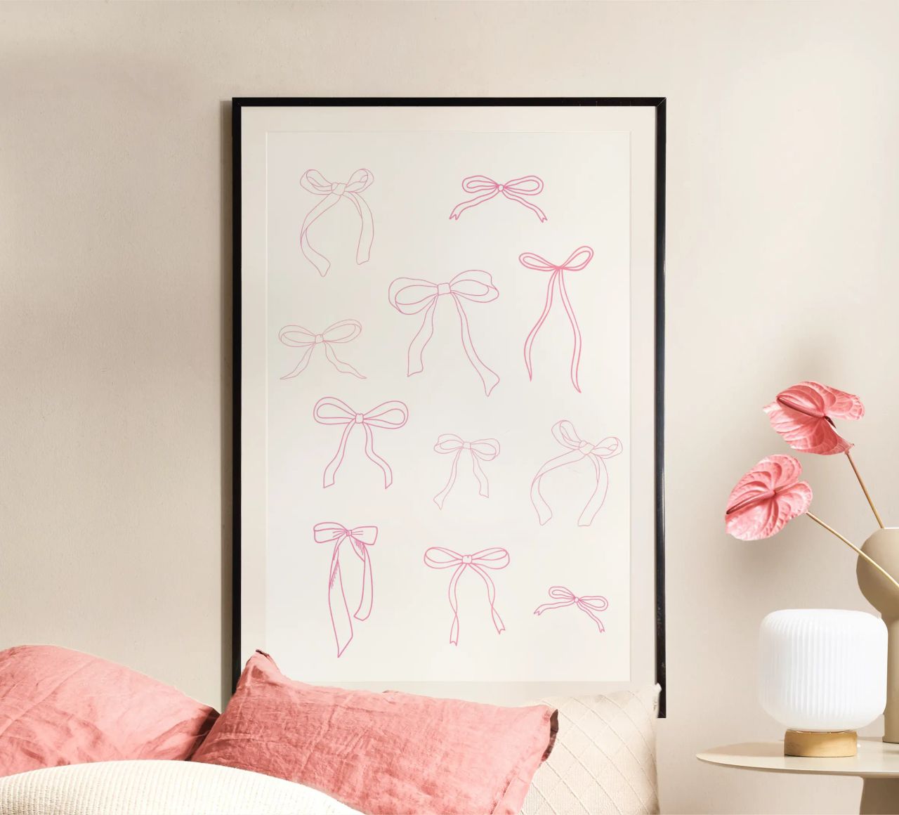 Bonito diseño de lazo, lazos rosas poster con marco de aluminio de Coquette Club