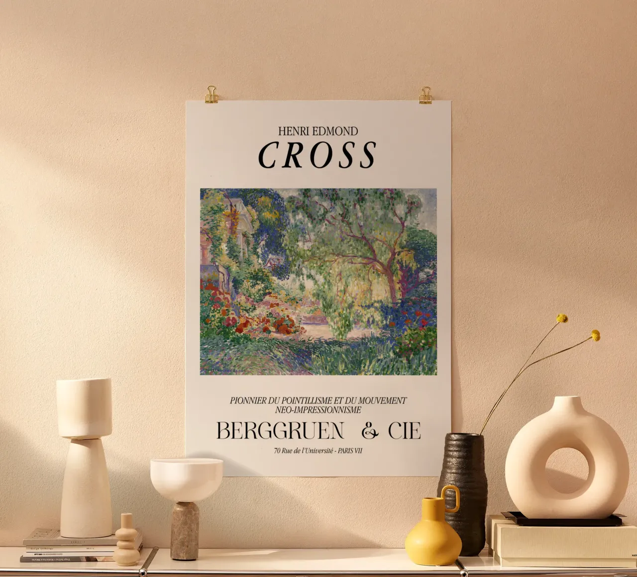 Henri-Edmond Cross Pointillist Stampa giardino colorato poster con telaio in legno da NorwesClub