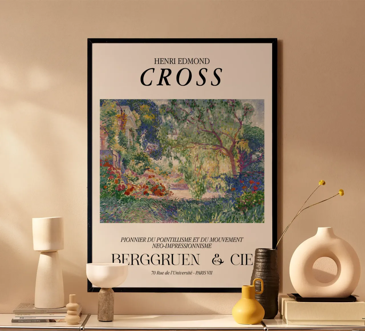 Henri-Edmond Cross Pointillist Stampa giardino colorato poster con telaio in legno da NorwesClub