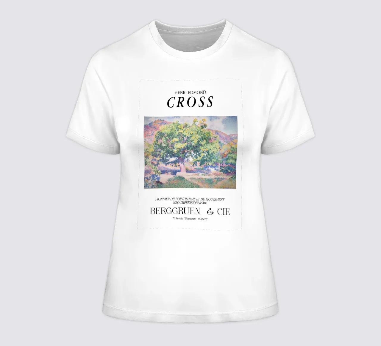 Henri-Edmond Cross Pointillist Landscape Tree Print women's fitted t-shirt by NorwesClub