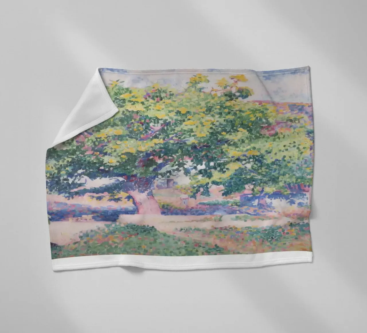 Henri-Edmond Cross Pointillist Landscape Tree Print fleece blanket by NorwesClub