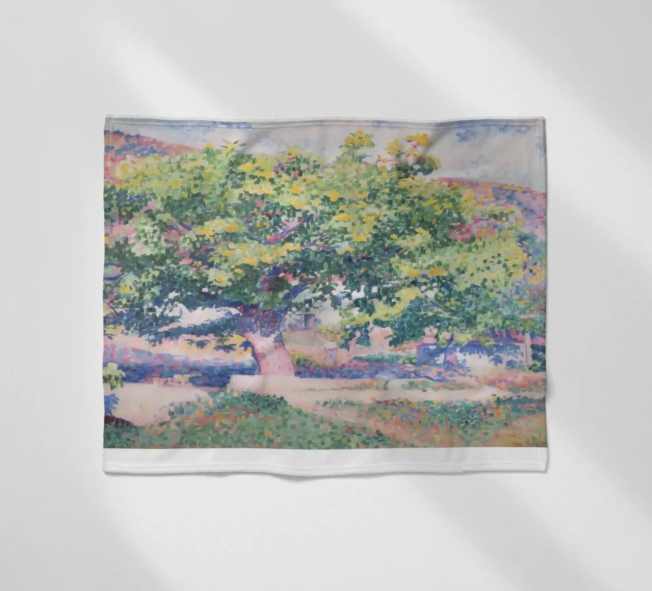 Henri-Edmond Cross Pointillist Landscape Tree Print fleece blanket by NorwesClub