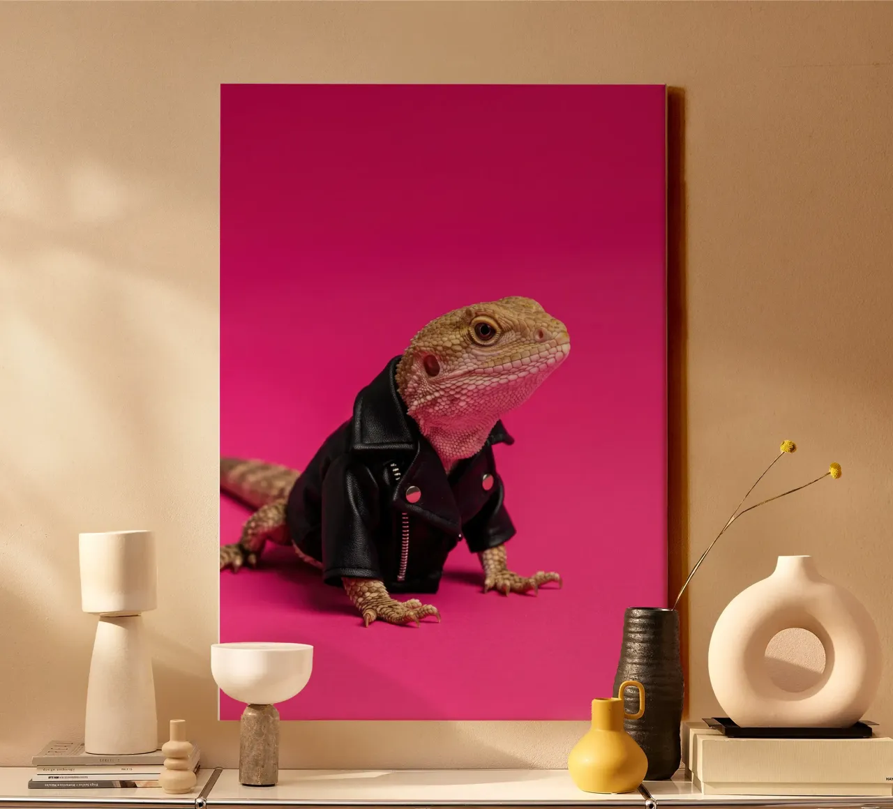 Lucertola rosa tela con Cornice a cassetta da Pawtrait Studio